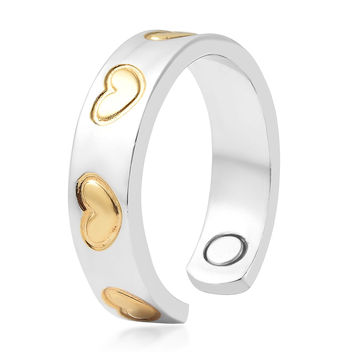 Magnetic By Design Little Hearts Adjustable Open Ring with Magnetic End in Dualtone
