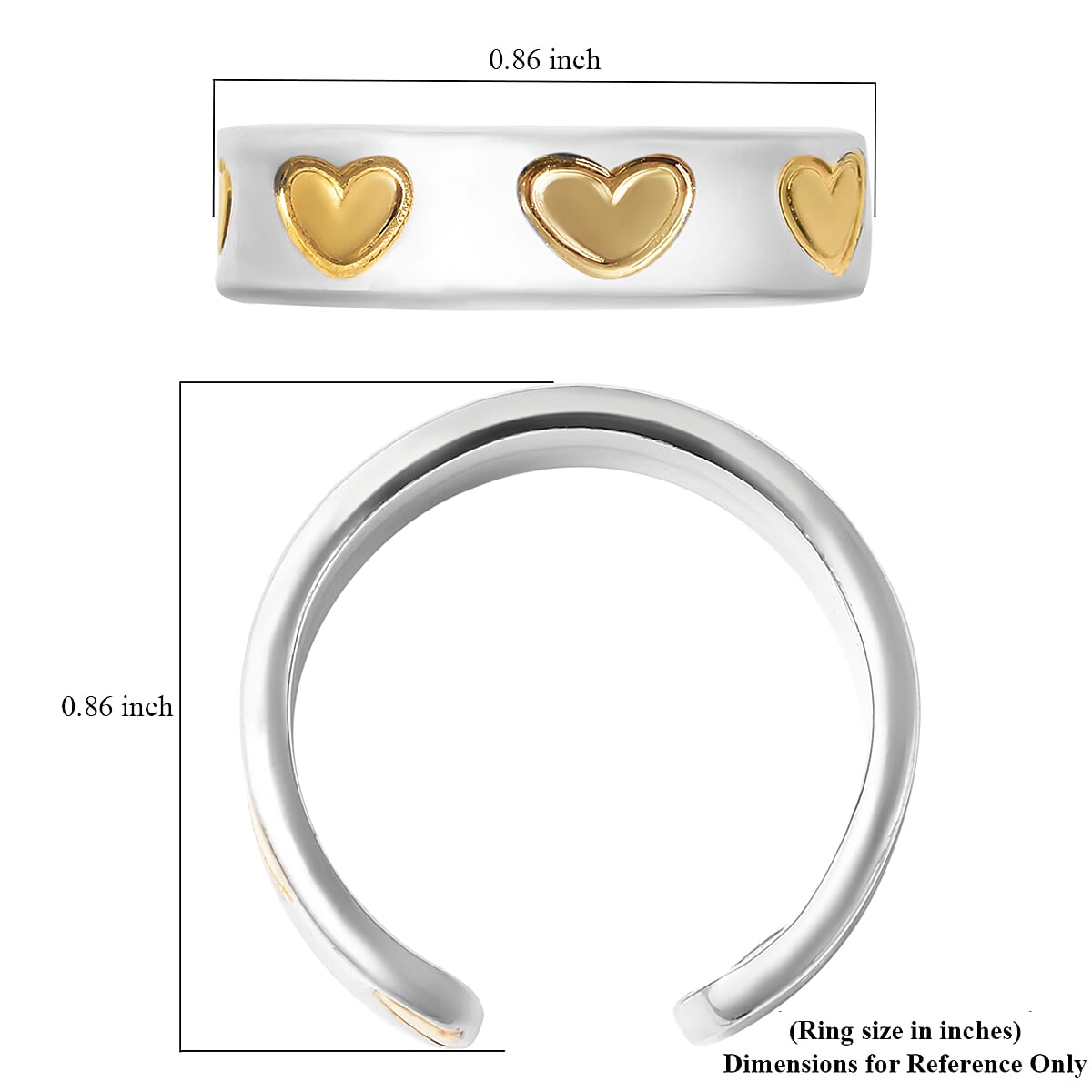 Magnetic By Design Little Hearts Adjustable Open Ring with Magnetic End in Dualtone