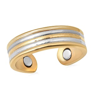 Magnetic By Design Circular Disc Adjustable Open Ring with Magnetic End in Dualtone