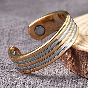 Magnetic By Design Circular Disc Adjustable Open Ring with Magnetic End in Dualtone