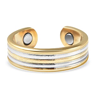 Magnetic By Design Circular Disc Adjustable Open Ring with Magnetic End in Dualtone