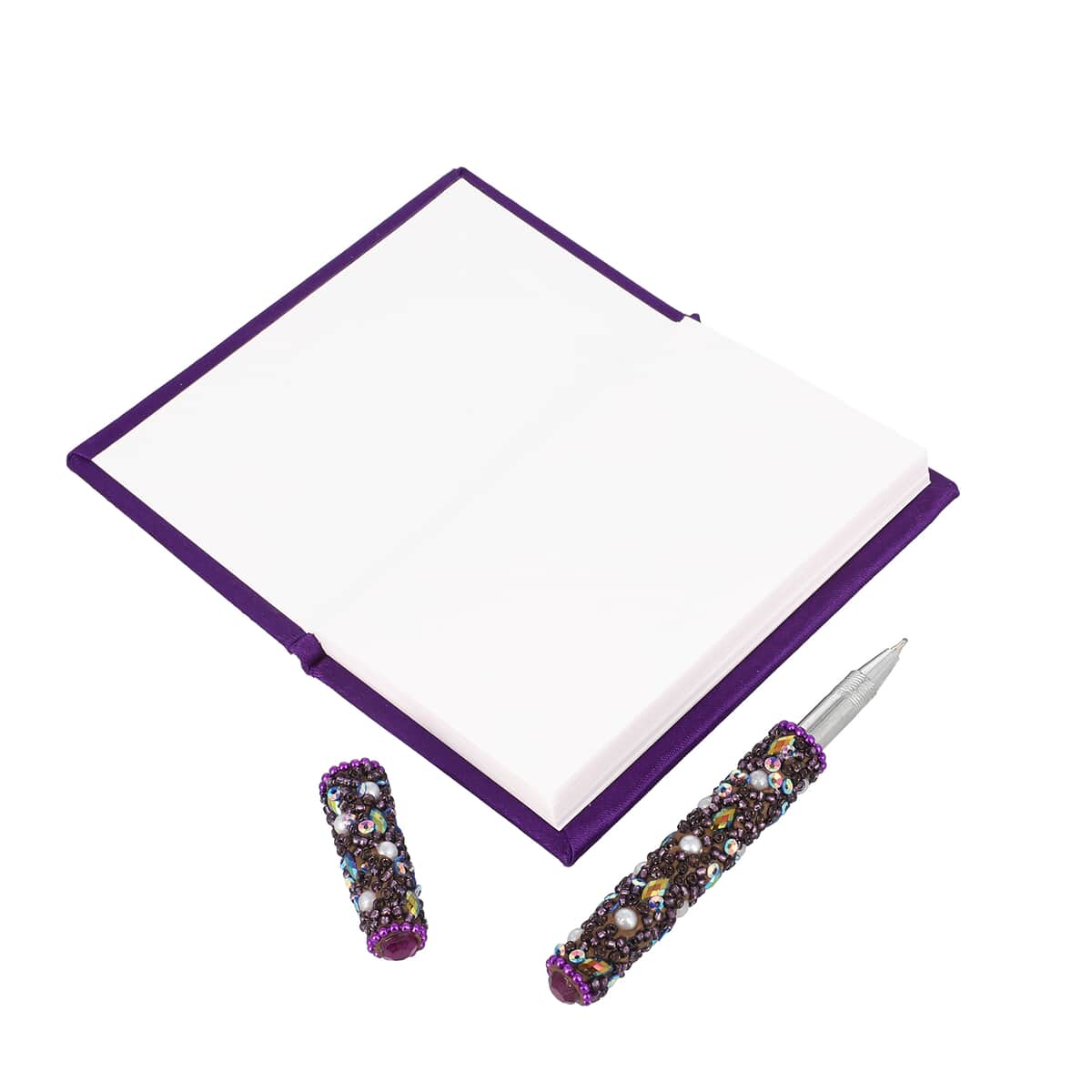 Set of 3 Multi Color Simulated Pearls and Beaded Journals (5"x3") and Matching Pen (5.5") image number 4