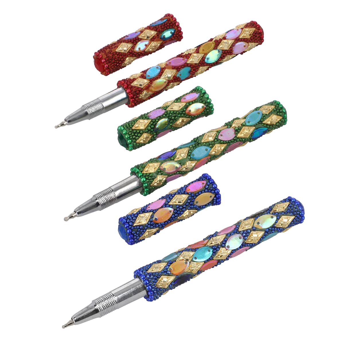 Set of 3 Purple, Green and Red Simulated Pearls, Beaded Journals and Matching Pen image number 4