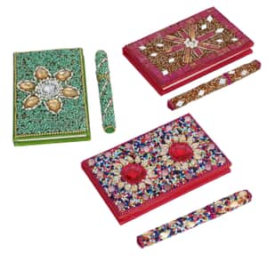 Set of 3 Multi Color Simulated Pearls and Beaded Journals (5"x3") and Matching Pen (5.5")