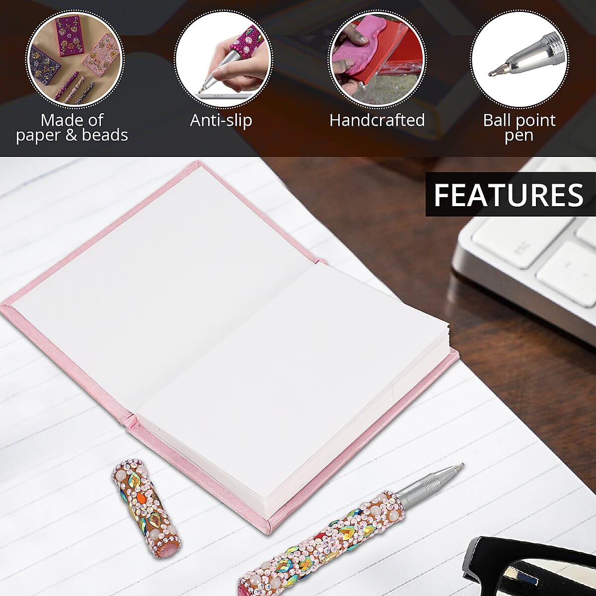 Set of 3 Multi Color Simulated Pearls, Beaded Journals and Matching Pen image number 2