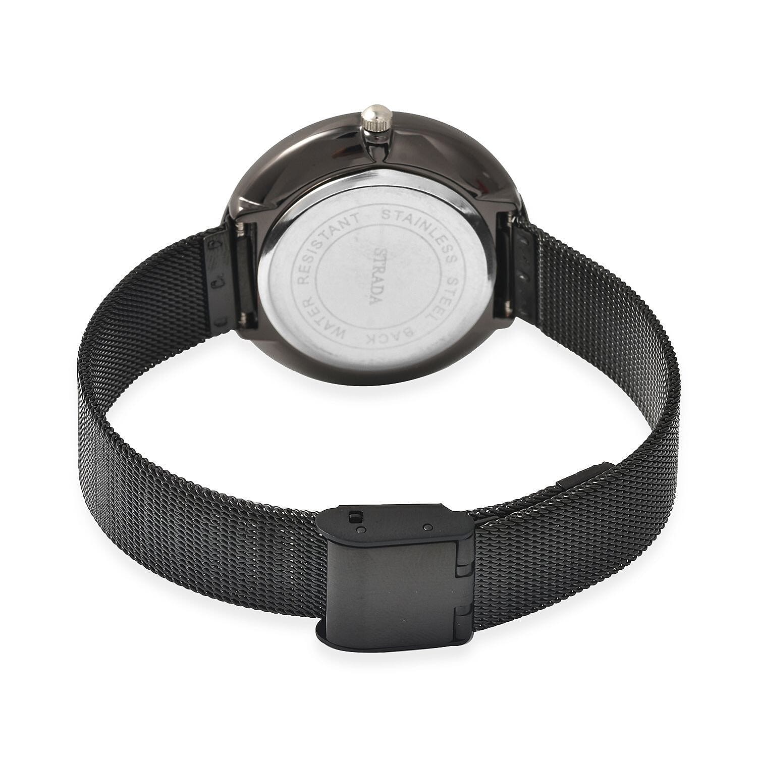 Strada Japanese Movement Watch with ION Plated Black Stainless Steel Mesh Strap (36mm) (5.00-7.00 Inches)