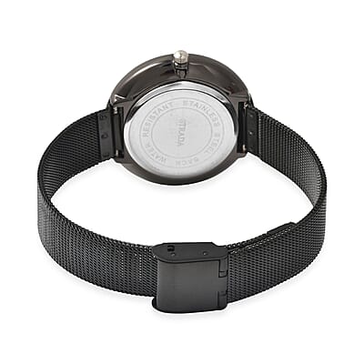 Strada Japanese Movement Watch with ION Plated Black Stainless Steel Mesh Strap (36mm) (5.00-7.00 Inches)