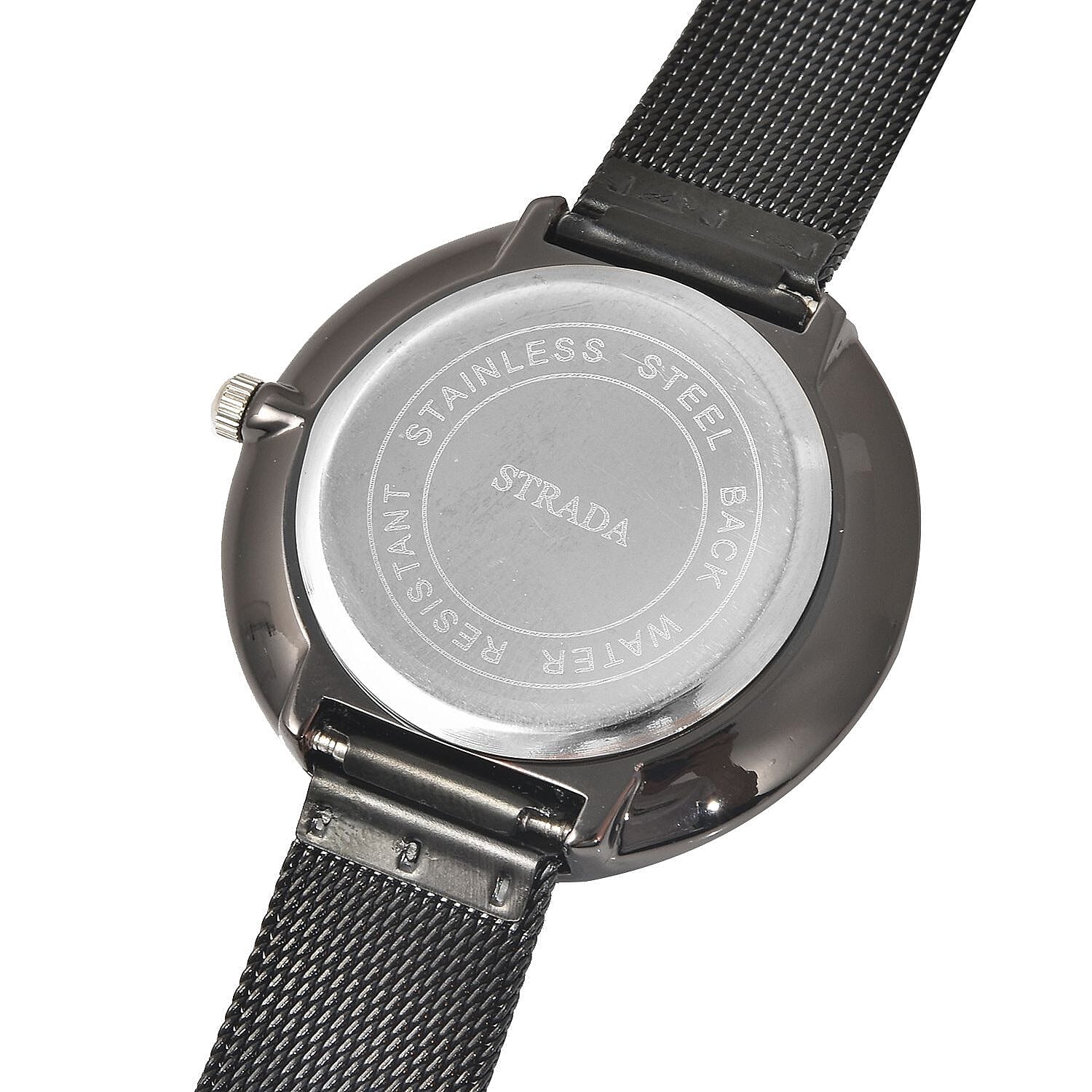 Strada Japanese Movement Watch with ION Plated Black Stainless Steel Mesh Strap (36mm) (5.00-7.00 Inches)