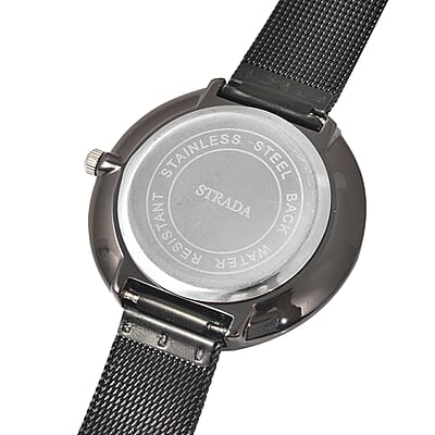 Strada Japanese Movement Watch with ION Plated Black Stainless Steel Mesh Strap (36mm) (5.00-7.00 Inches)