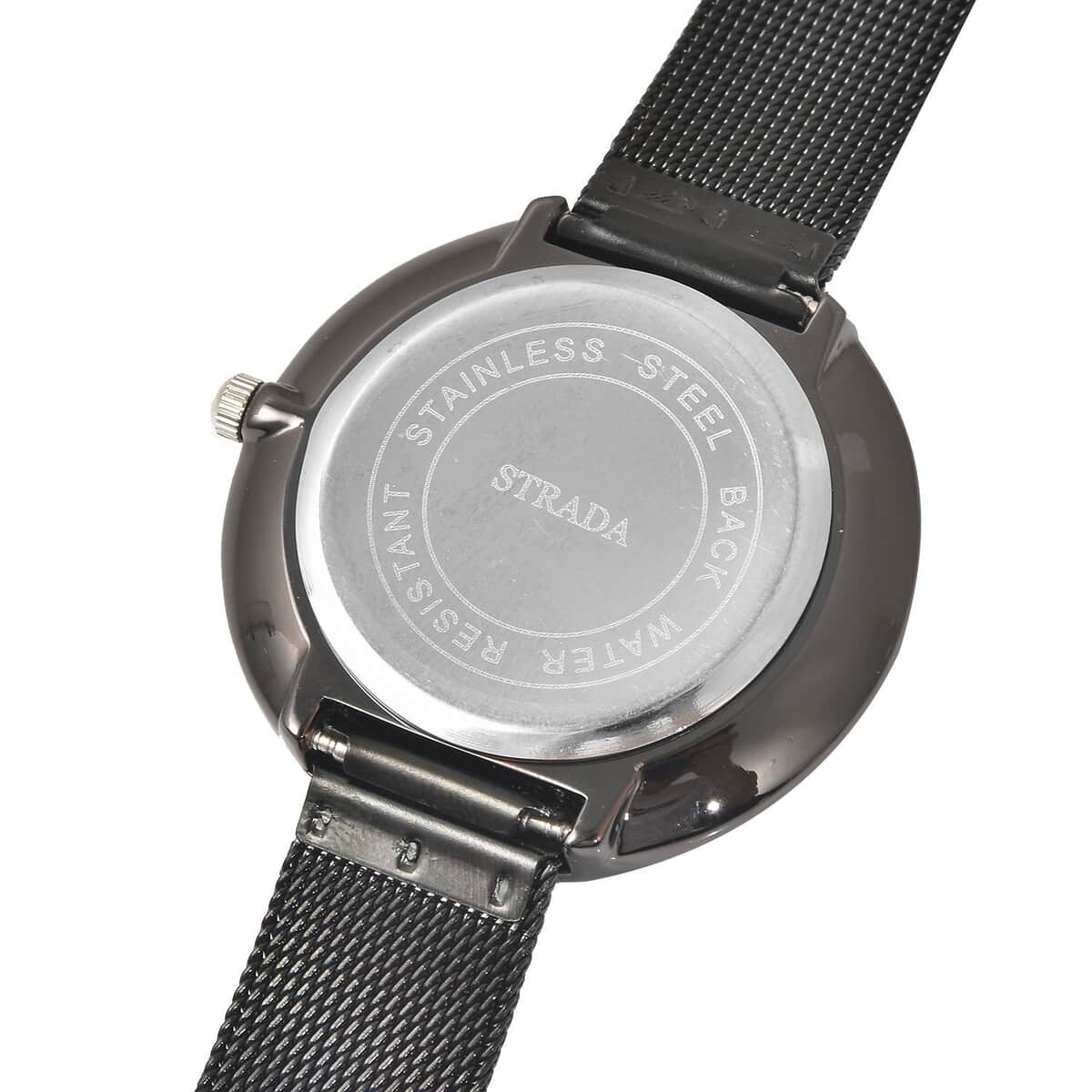 Strada Japanese Movement Watch with ION Plated Black Stainless Steel Mesh Strap (36mm) (5.00-7.00 Inches) image number 6