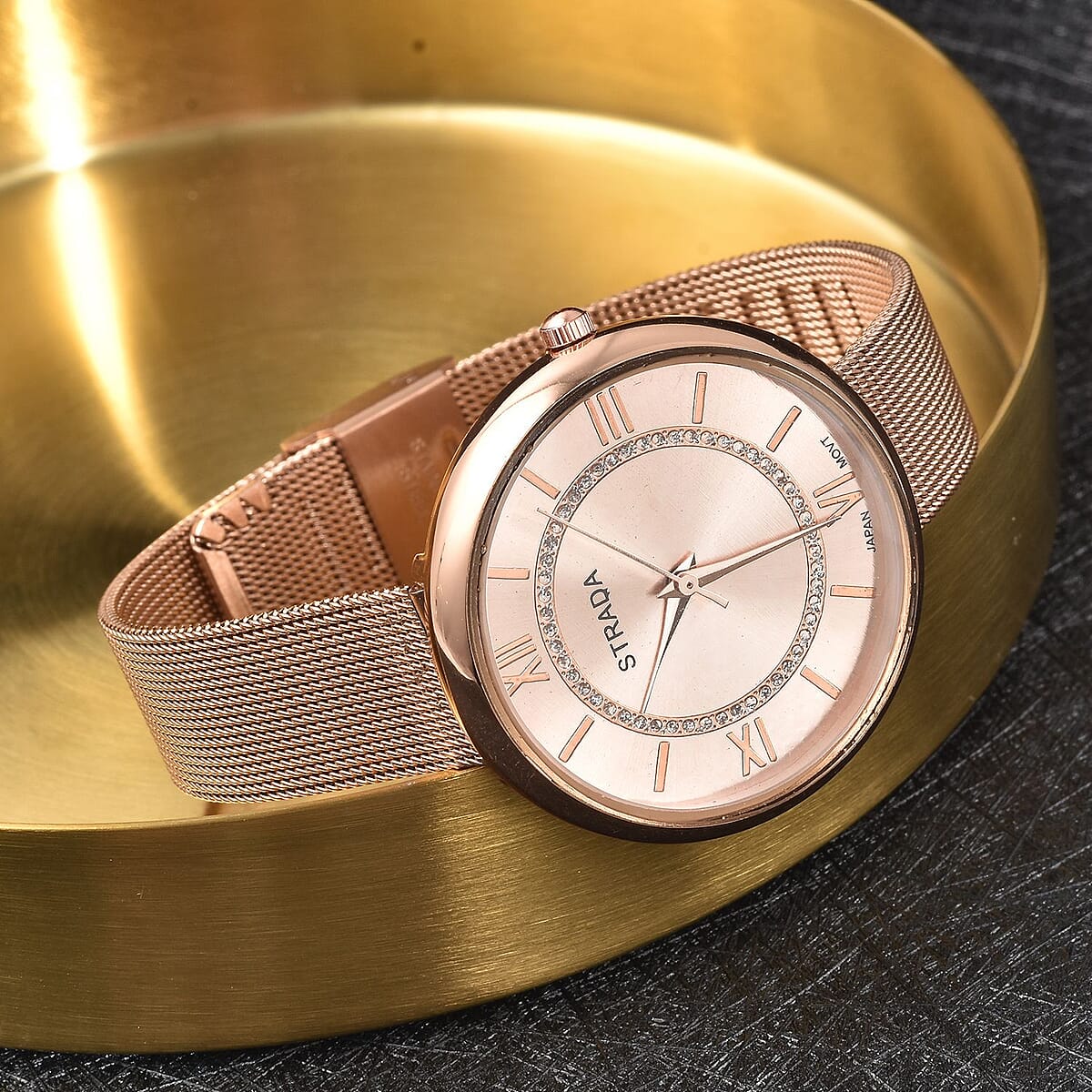 Strada Japanese Movement Watch with ION Plated RG Stainless Steel Mesh Strap (36mm) (5.00-7.00 Inches) image number 1