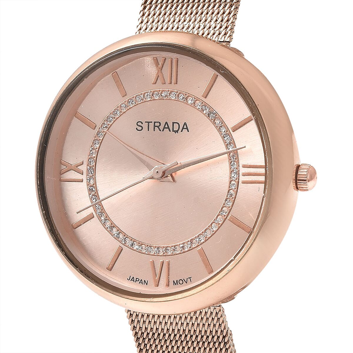 Strada Japanese Movement Watch with ION Plated RG Stainless Steel Mesh Strap (36mm) (5.00-7.00 Inches) image number 3