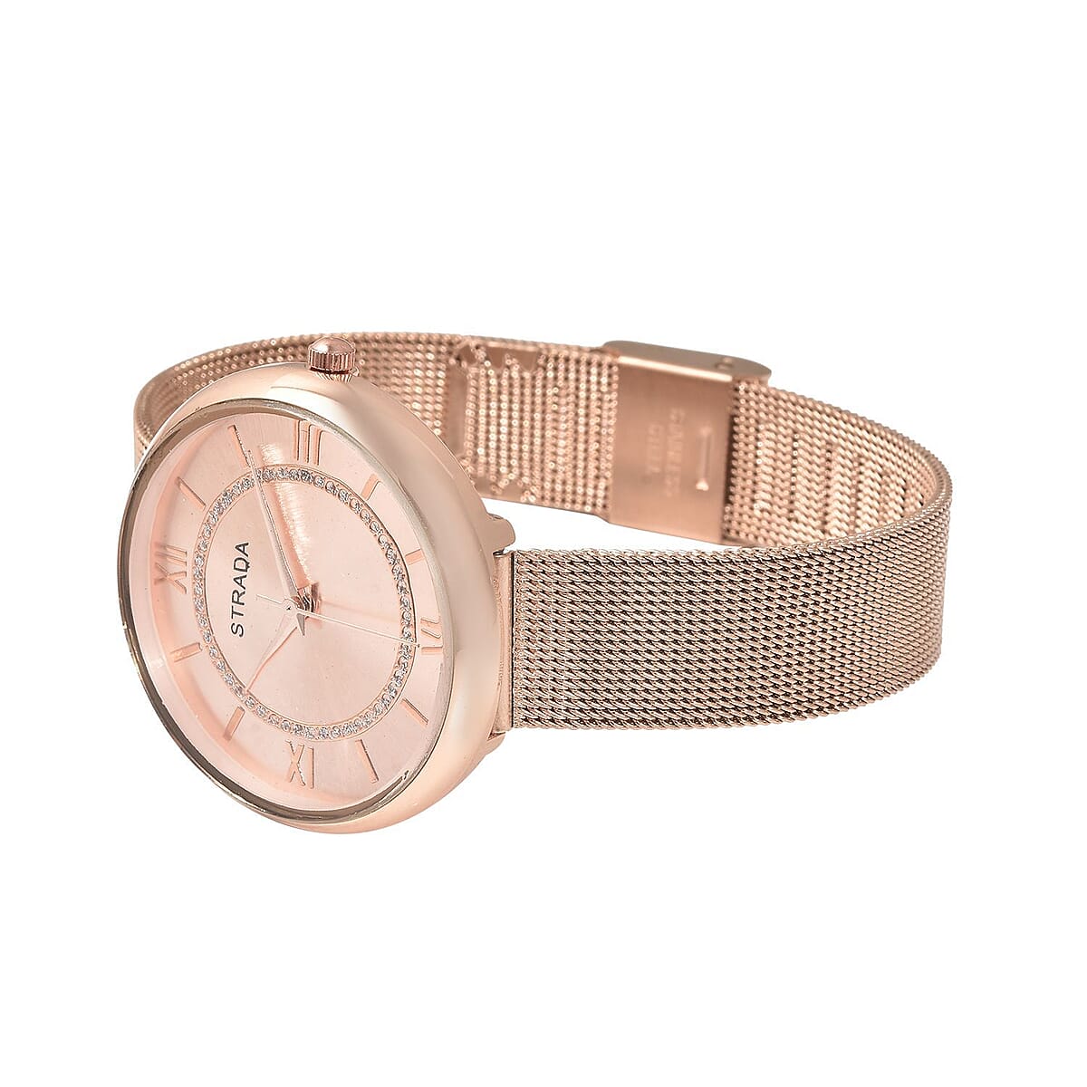 Strada Japanese Movement Watch with ION Plated RG Stainless Steel Mesh Strap (36mm) (5.00-7.00 Inches) image number 4