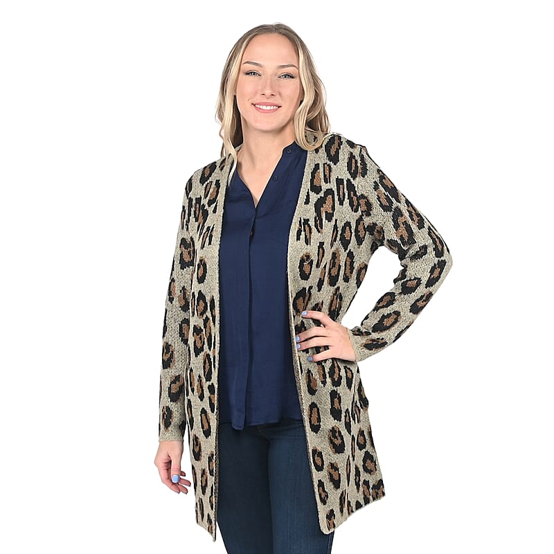 Tamsy Randee Brown Cheetah Printed Cardigan - 2X
