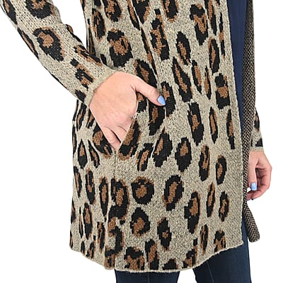 Tamsy Randee Brown Cheetah Printed Cardigan - 2X