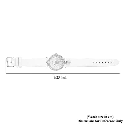 Strada White Austrian Crystal, Silver Stardust Japanese Movement Faux MOP Dial Watch in Silvertone with White Faux Leather Strap
