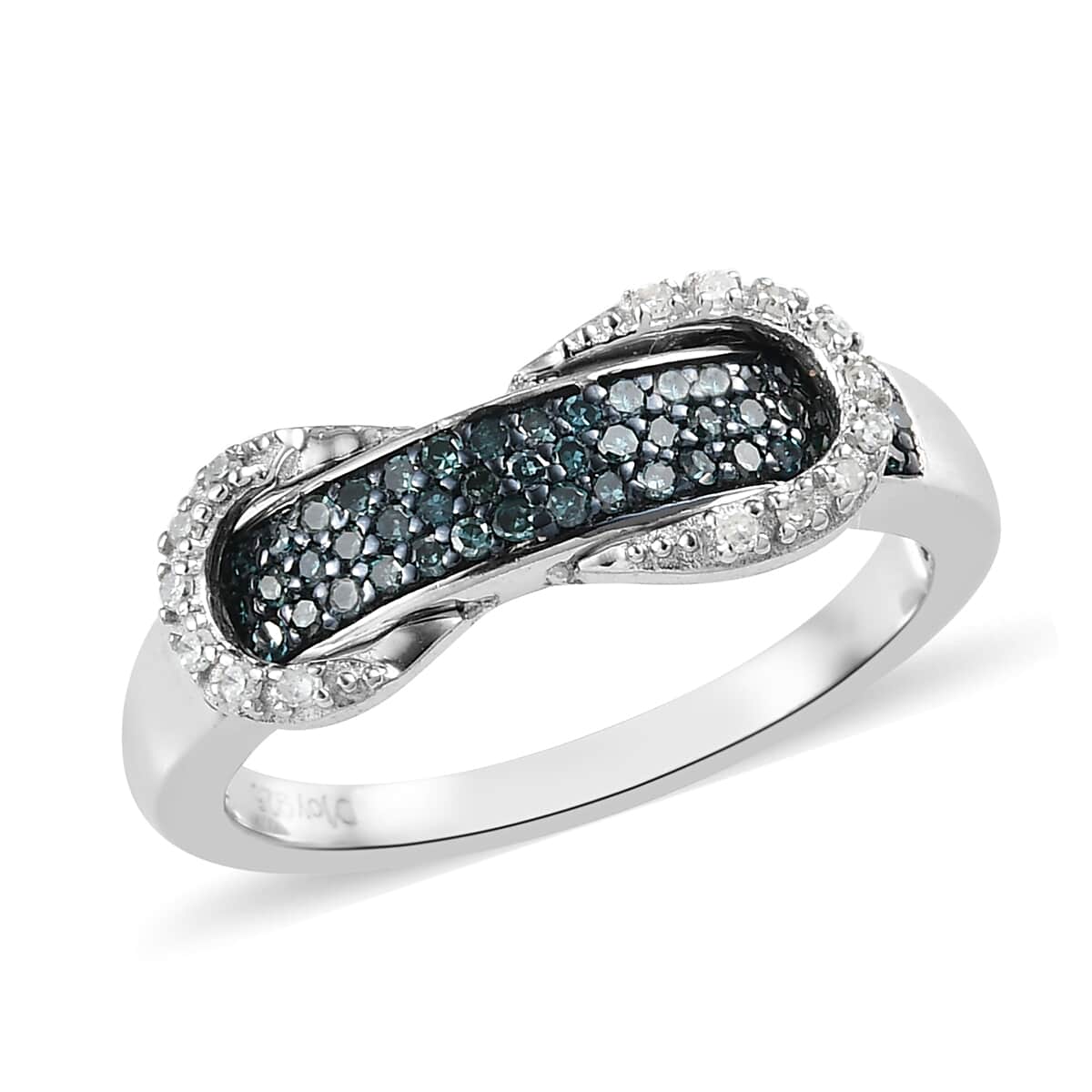 Venice Blue Diamond I1-I2 and Diamond Ring in Platinum Over Sterling Silver (Size 8.0) 0.33 ctw image number 0