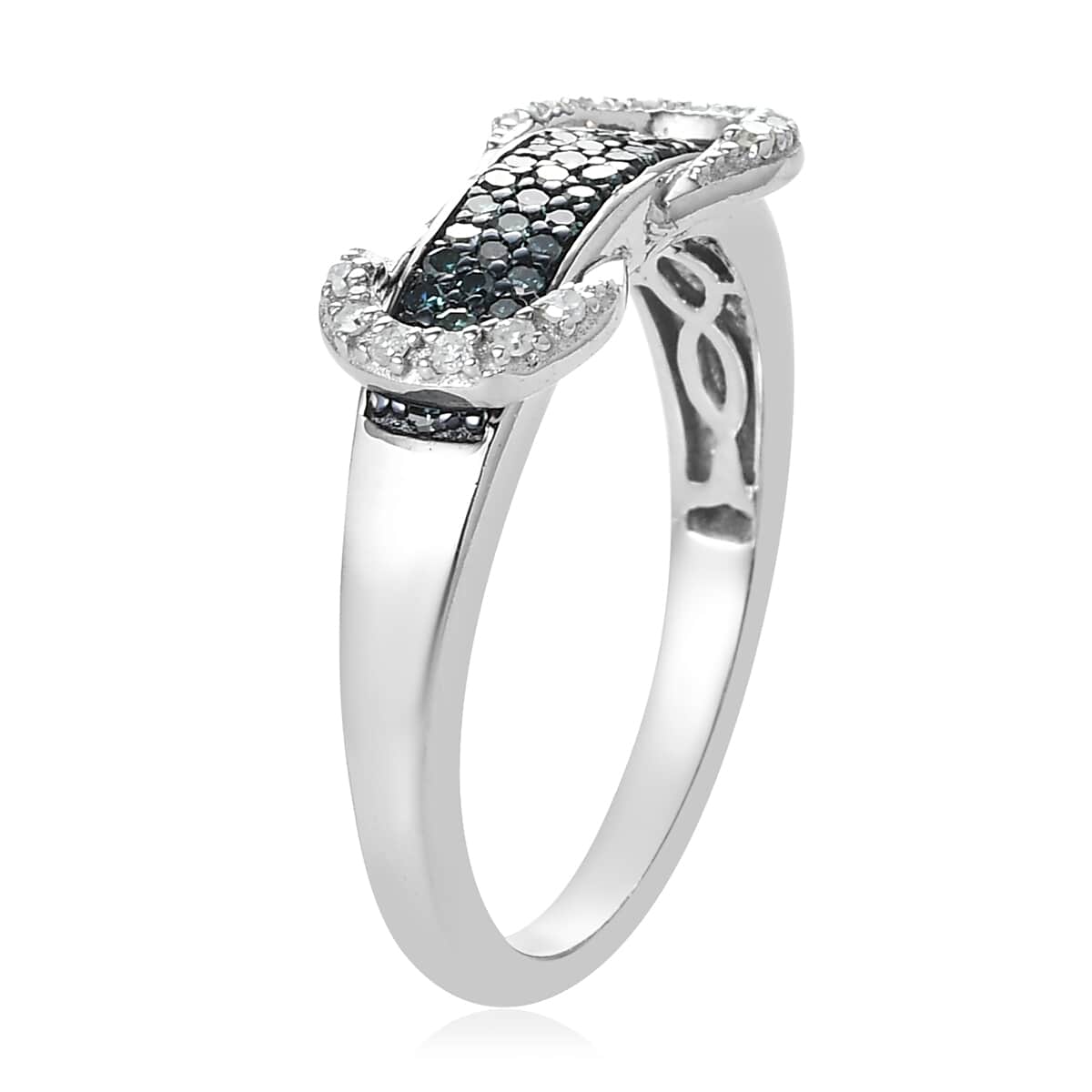 Venice Blue Diamond I1-I2 and Diamond Ring in Platinum Over Sterling Silver (Size 8.0) 0.33 ctw image number 3