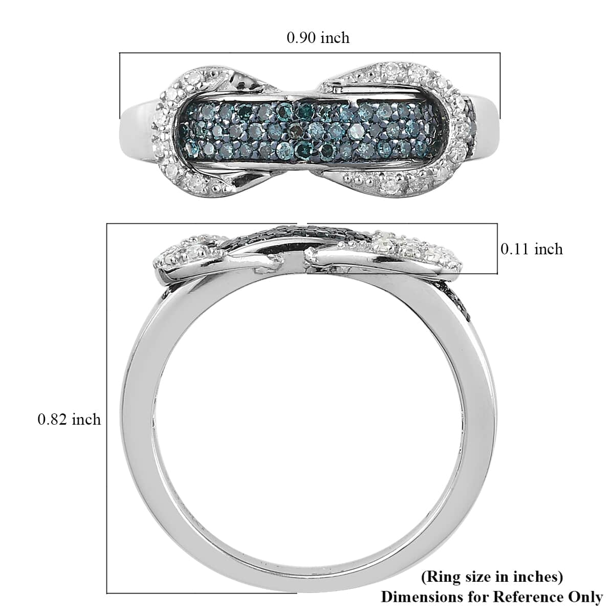 Venice Blue Diamond I1-I2 and Diamond Ring in Platinum Over Sterling Silver (Size 8.0) 0.33 ctw image number 5