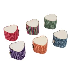 Set of 6 Multi Color Heart Shape Bamboo Jewelry Box