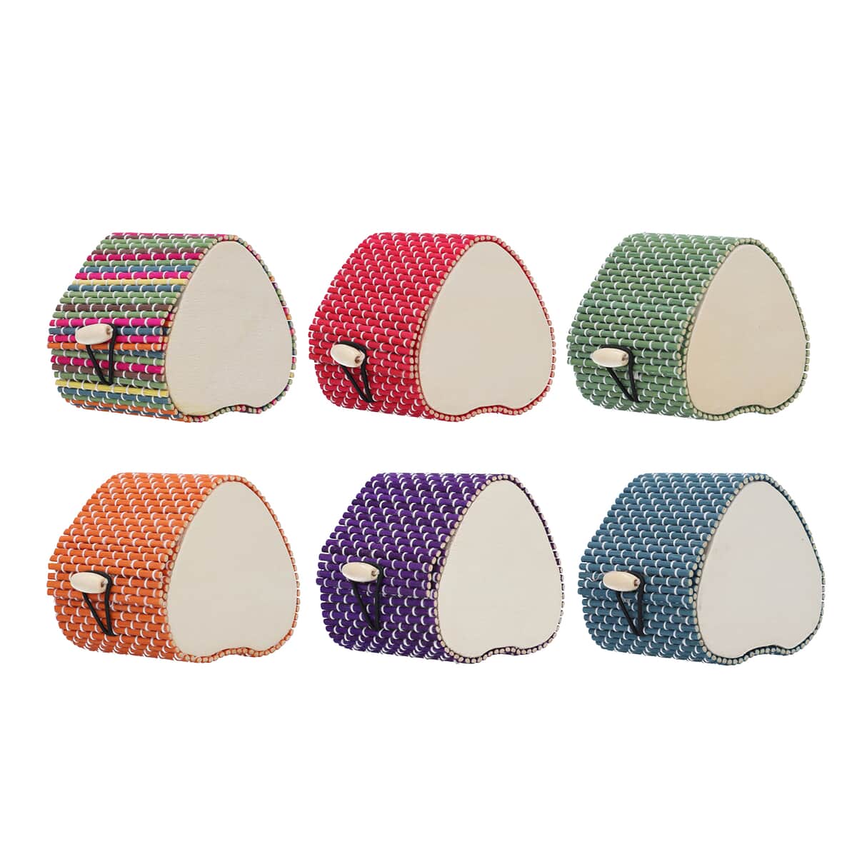 Set of 6 Multi Color Heart Shape Bamboo Jewelry Box image number 2