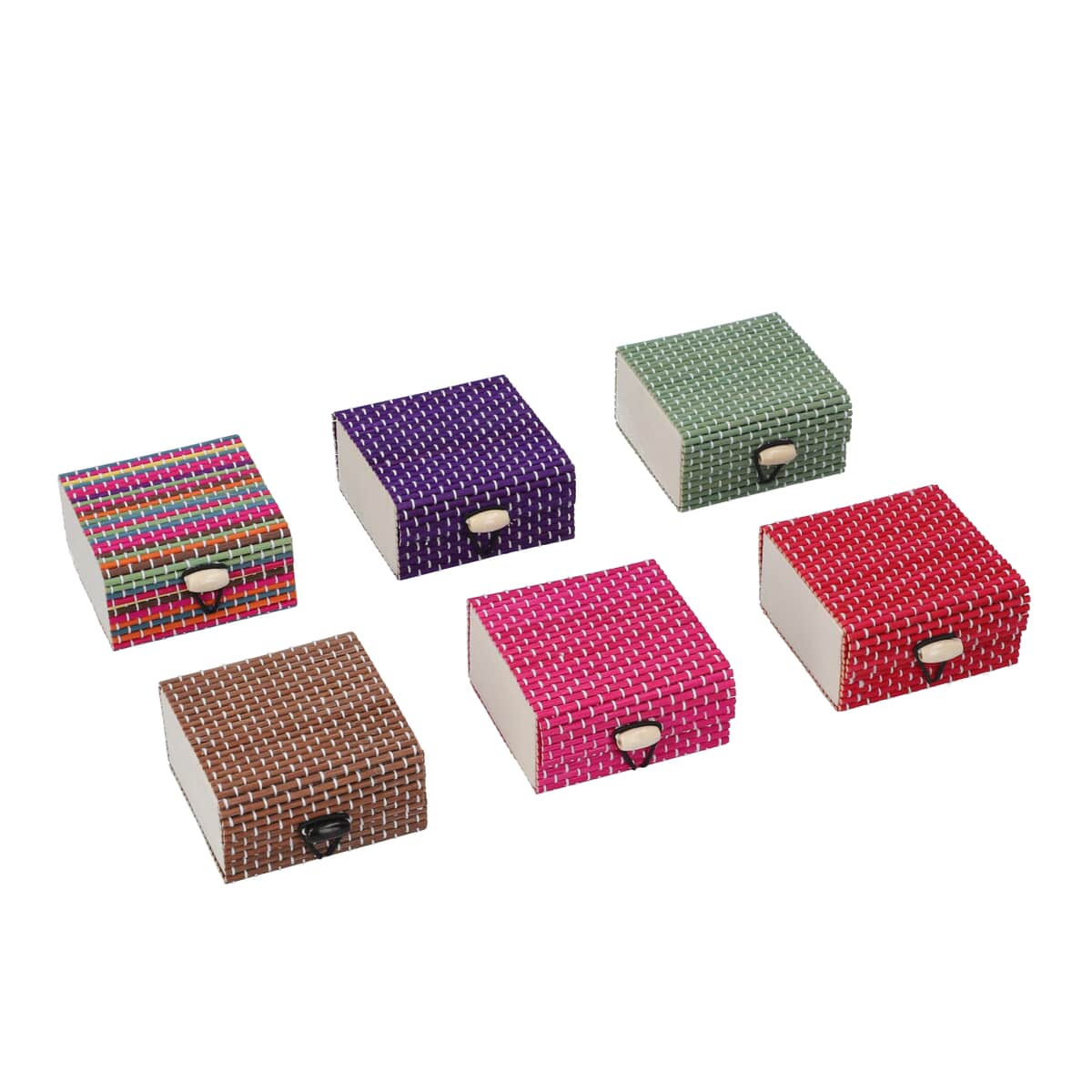 Set of 6 Multi Color Square Shape Bamboo Jewelry Box image number 0