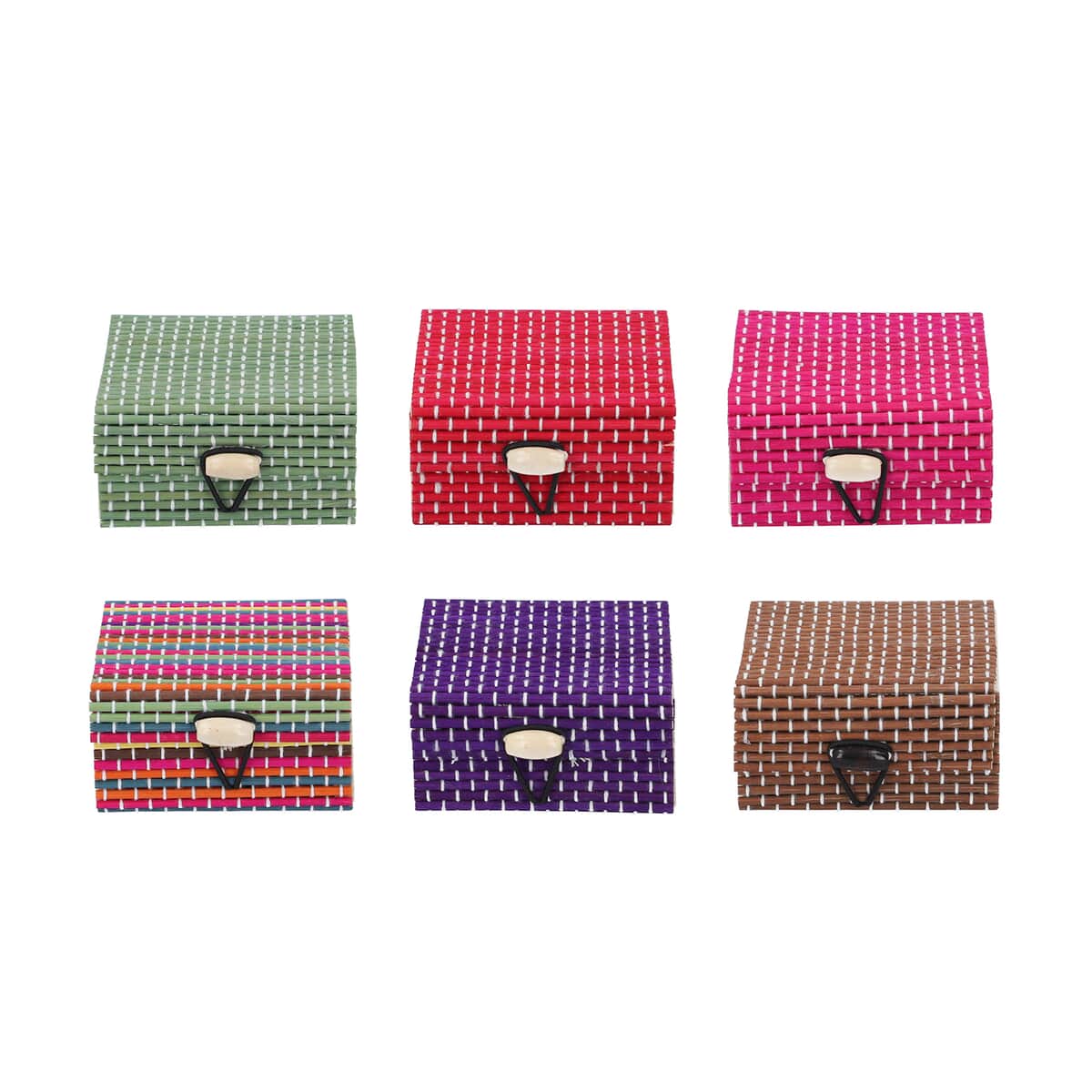 Set of 6 Multi Color Square Shape Bamboo Jewelry Box image number 1