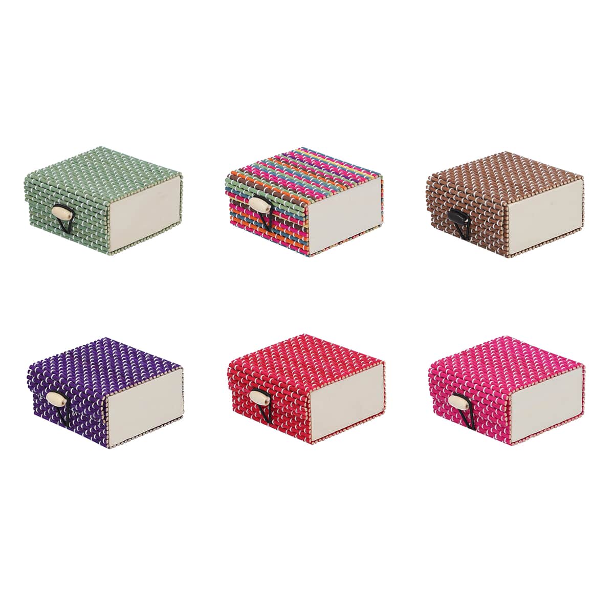 Set of 6 Multi Color Square Shape Bamboo Jewelry Box image number 2