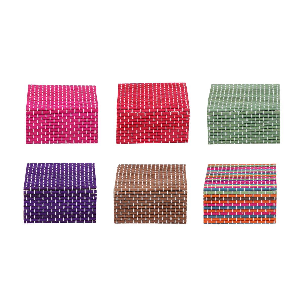 Set of 6 Multi Color Square Shape Bamboo Jewelry Box image number 3