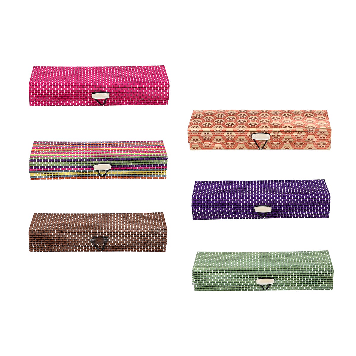 Set of 6 Multi Color Long Rectangle Shape Bamboo Jewelry Box image number 1