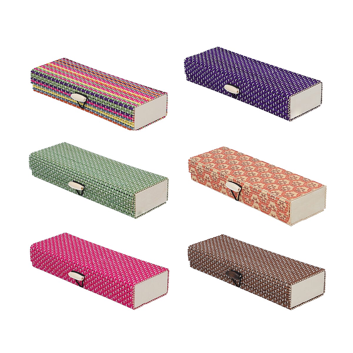 Set of 6 Multi Color Long Rectangle Shape Bamboo Jewelry Box image number 2