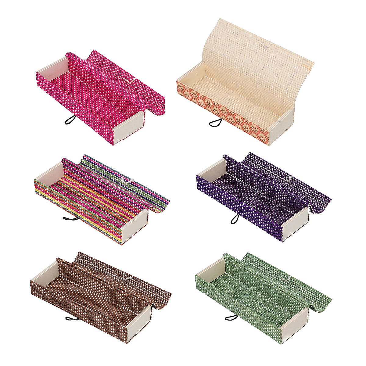 Set of 6 Multi Color Long Rectangle Shape Bamboo Jewelry Box image number 3