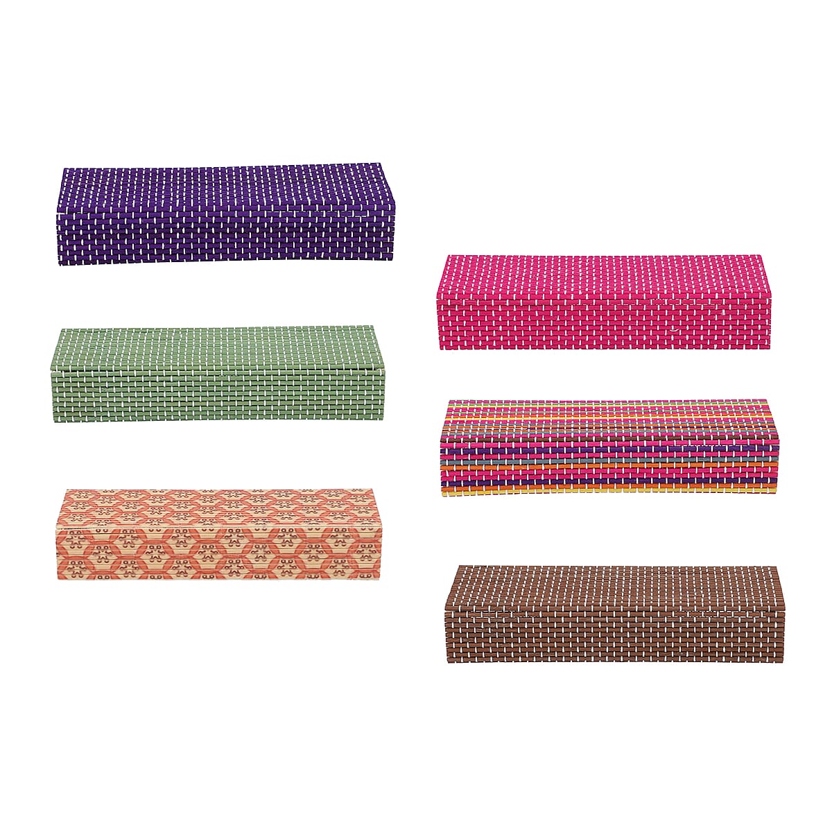 Set of 6 Multi Color Long Rectangle Shape Bamboo Jewelry Box image number 4
