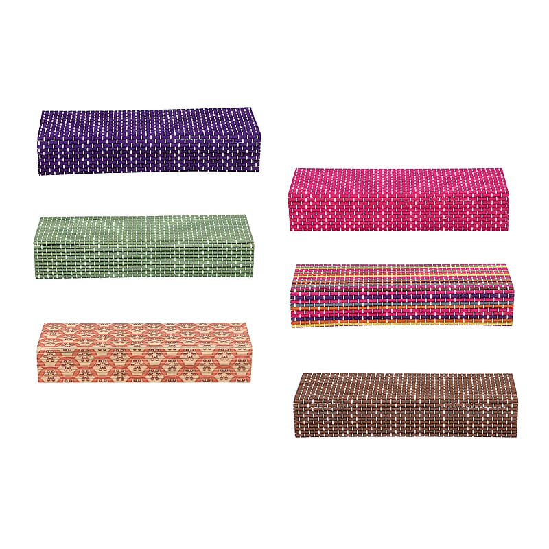 Set of 6 Multi Color Long Rectangle Shape Bamboo Jewelry Box
