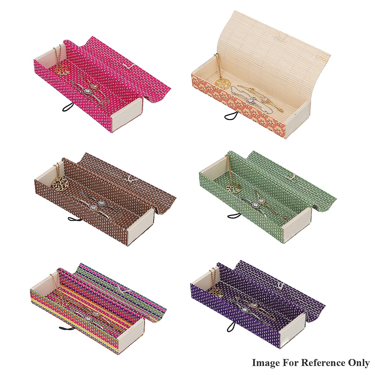 Set of 6 Multi Color Long Rectangle Shape Bamboo Jewelry Box image number 5
