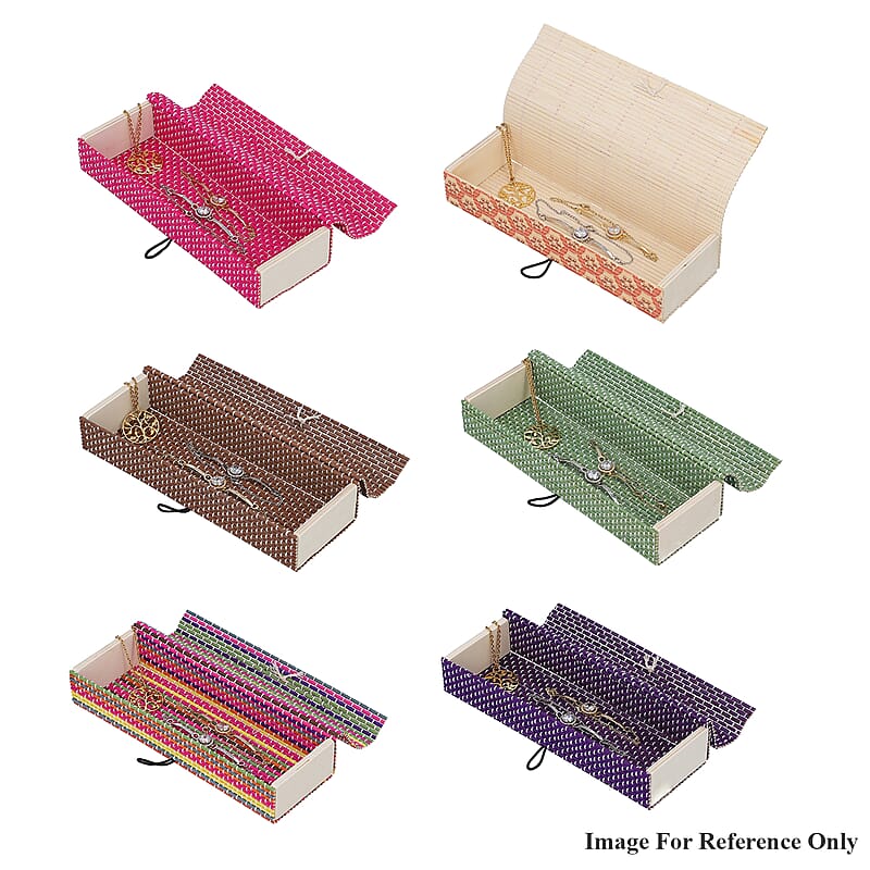 Set of 6 Multi Color Long Rectangle Shape Bamboo Jewelry Box