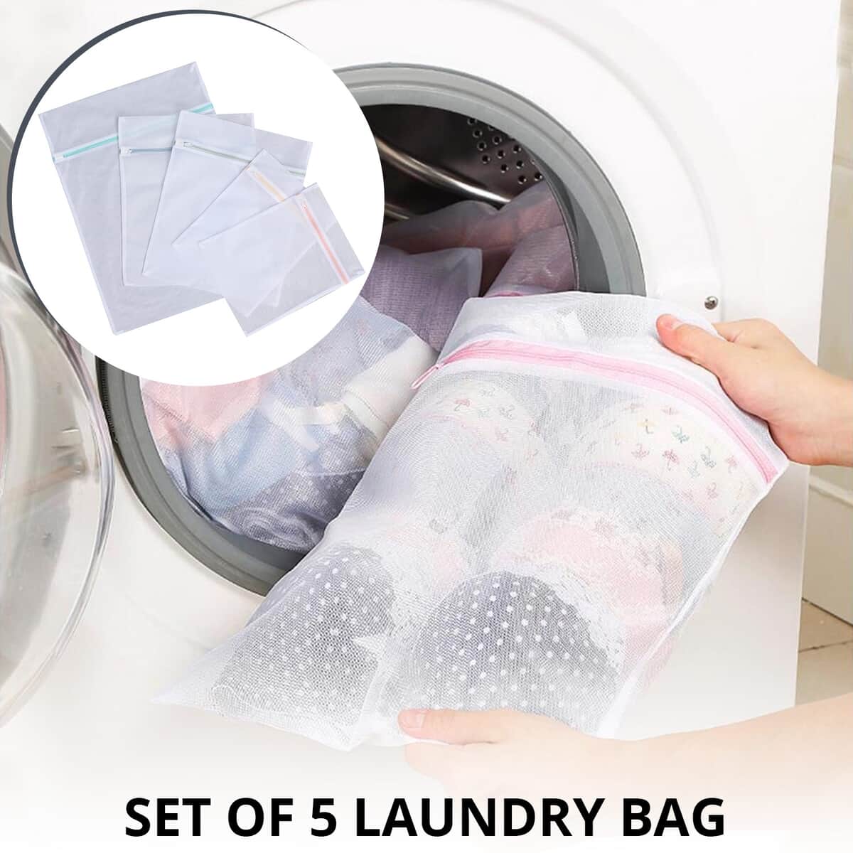 Homesmart Set of 5 White Solid Mesh Laundry Bags image number 1