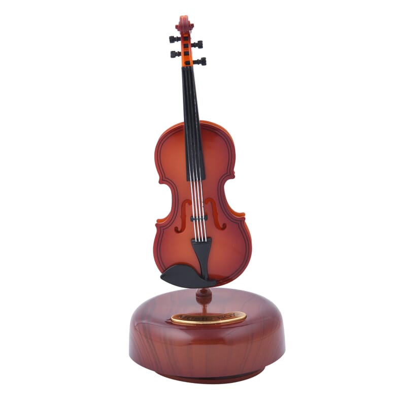 Brown Rotating Violin Shape Music Box