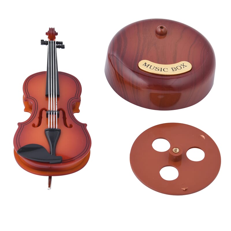 Brown Rotating Violin Shape Music Box