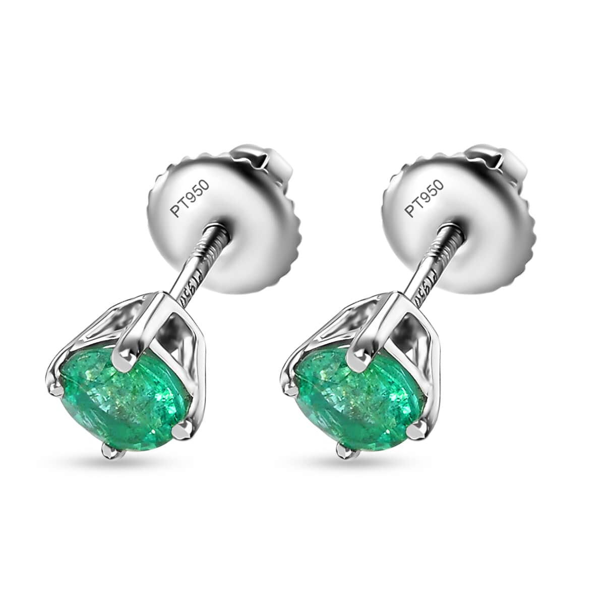 SUMMER DEALS RHAPSODY 950 Platinum AAAA Kagem Zambian Emerald Stud Earrings 1.85 Grams 0.85 ctw image number 3