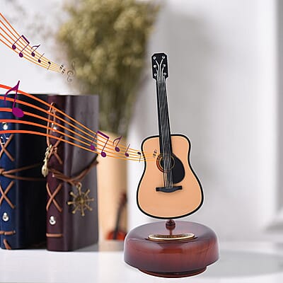 Black Rotating Guitar Shape Music Box