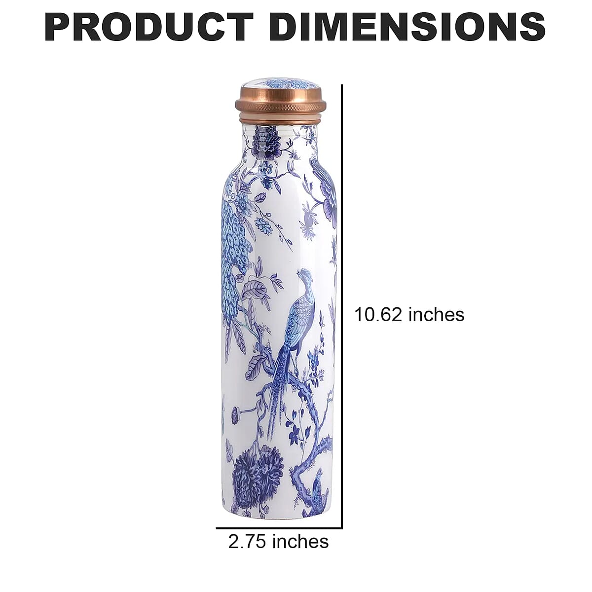 HOMESMART Bird Printed Solid Copper Bottle with Elite Shungite and Copper Infuser 33.81 oz , Copper Water Bottle , Infused Bottle , Infuser Water Bottle , Water Infuser image number 5