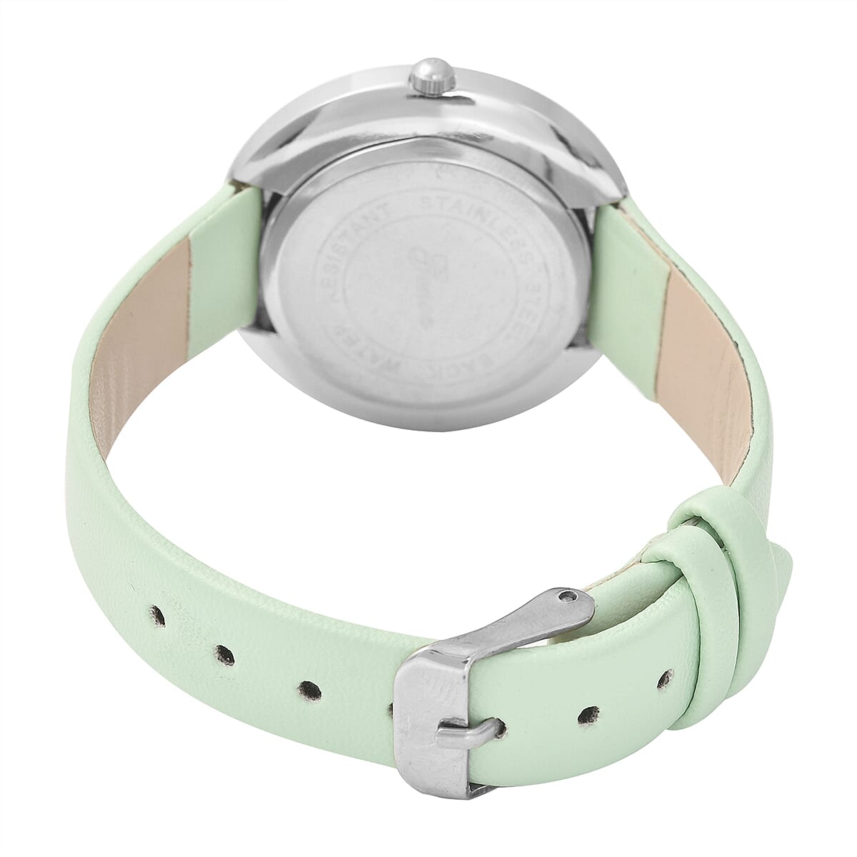 Genoa Austrian Crystal Miyota Japanese Movement Watch with Simulated Opal Dial and Light Green Vegan Leather Strap image number 5