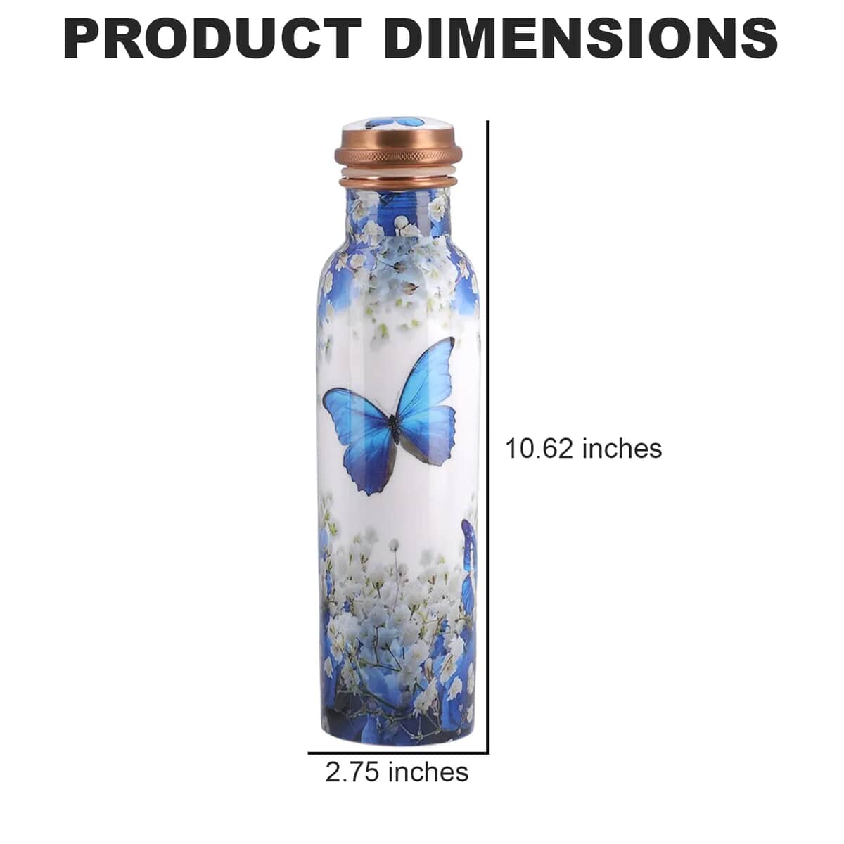 Homesmart Light Blue Butterfly Printed Solid Copper Bottle with Shungite and Copper Infuser 33.81 oz, Copper Water Bottle, Infused Bottle, Infuser Water Bottle, Water Infuser image number 6
