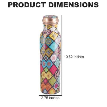HOMESMART Multi Diamond Printed Solid Copper Bottle with Elite Shungite and Copper Infuser 33.81 oz , Copper Water Bottle , Infused Bottle , Infuser Water Bottle , Water Infuser image number 5