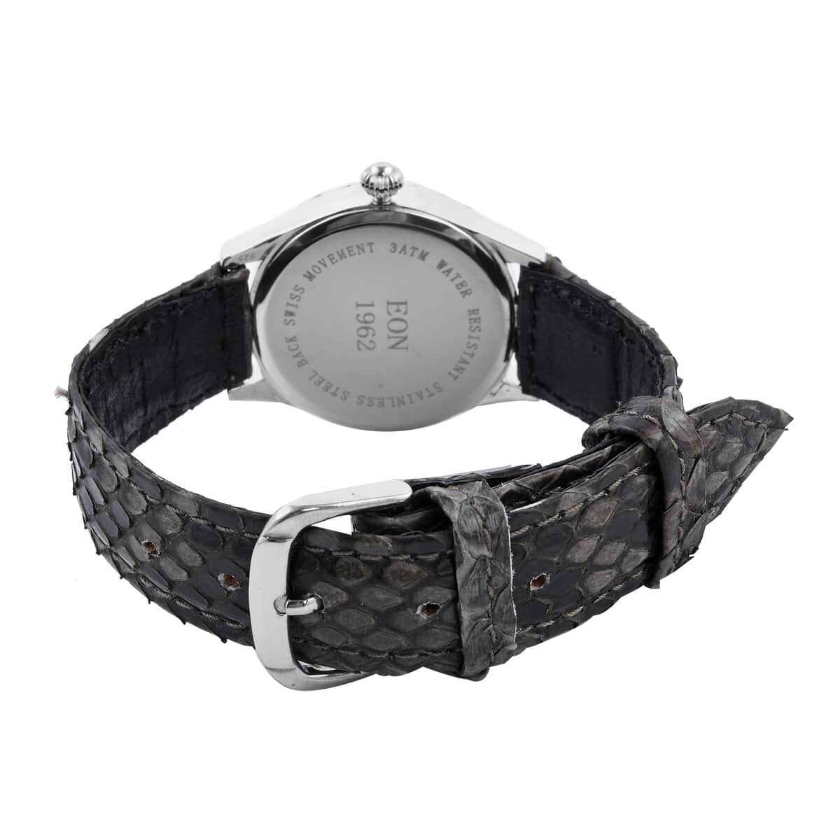 Bali Legacy Eon 1962 Swiss Movement Sterling Silver MOP Dial Watch with Dark Gray 100% Genuine Python Leather Band image number 3