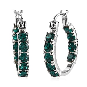 Emerald Crystal Hoop Earrings in Stainless Steel