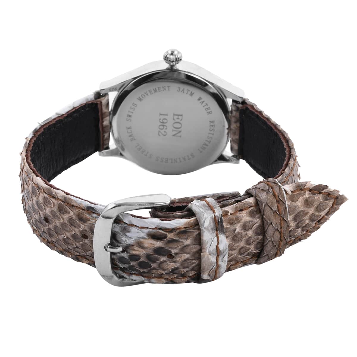 Bali Legacy Eon 1962 Swiss Movement Sterling Silver MOP Dial Watch with Brown and White Python Leather Band image number 3