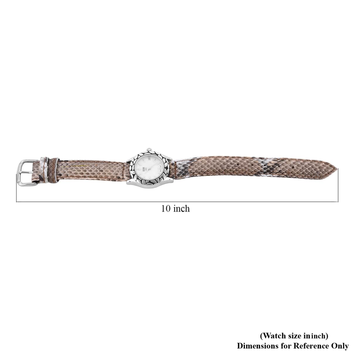 Bali Legacy Eon 1962 Swiss Movement Sterling Silver MOP Dial Watch with Brown and White Python Leather Band image number 5