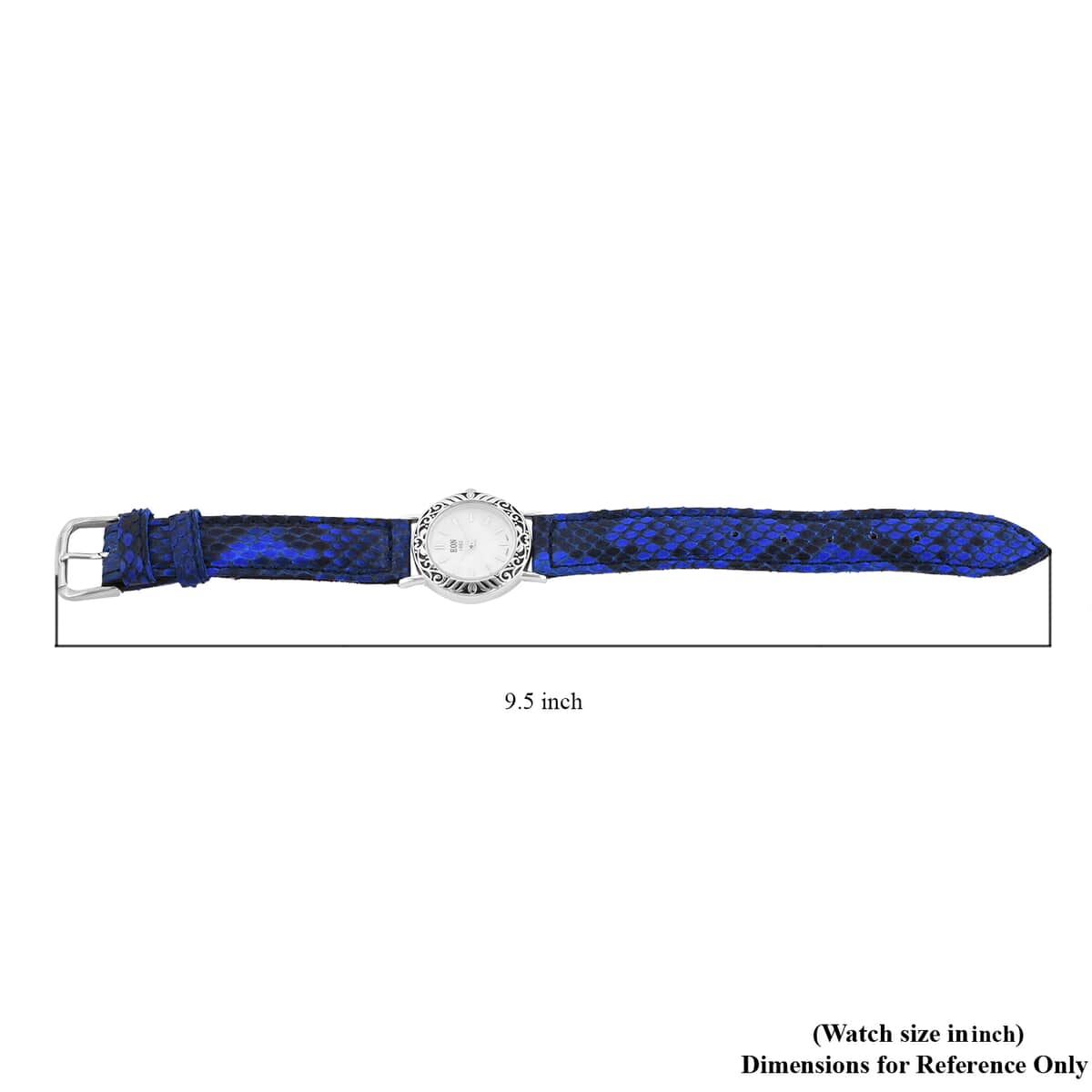 Bali Legacy Eon 1962 Swiss Movement Sterling Silver MOP Dial Watch with Blue 100% Genuine Python Leather Band image number 6